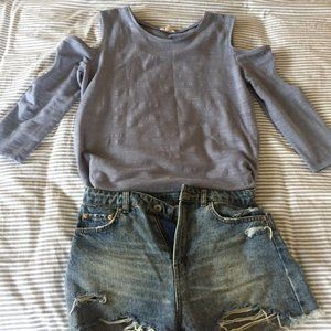 Blue 3/4 Sleeve Cutout Sweater